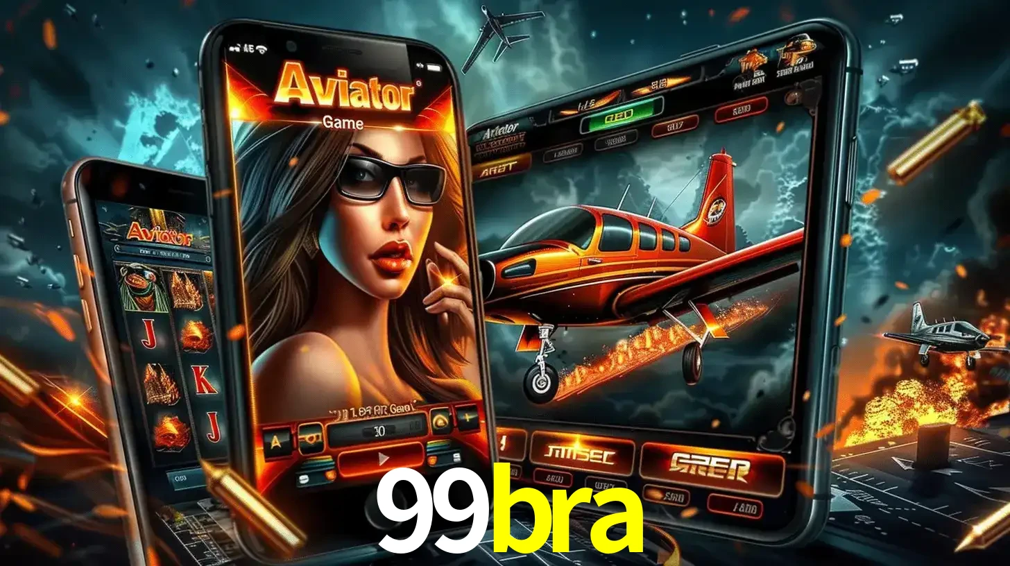 O popular jogo de apostas Aviator exibido em vários celulares e tablets, mostrando a interface emocionante e a ação de voo disponíveis para jogar agora no 99bra.